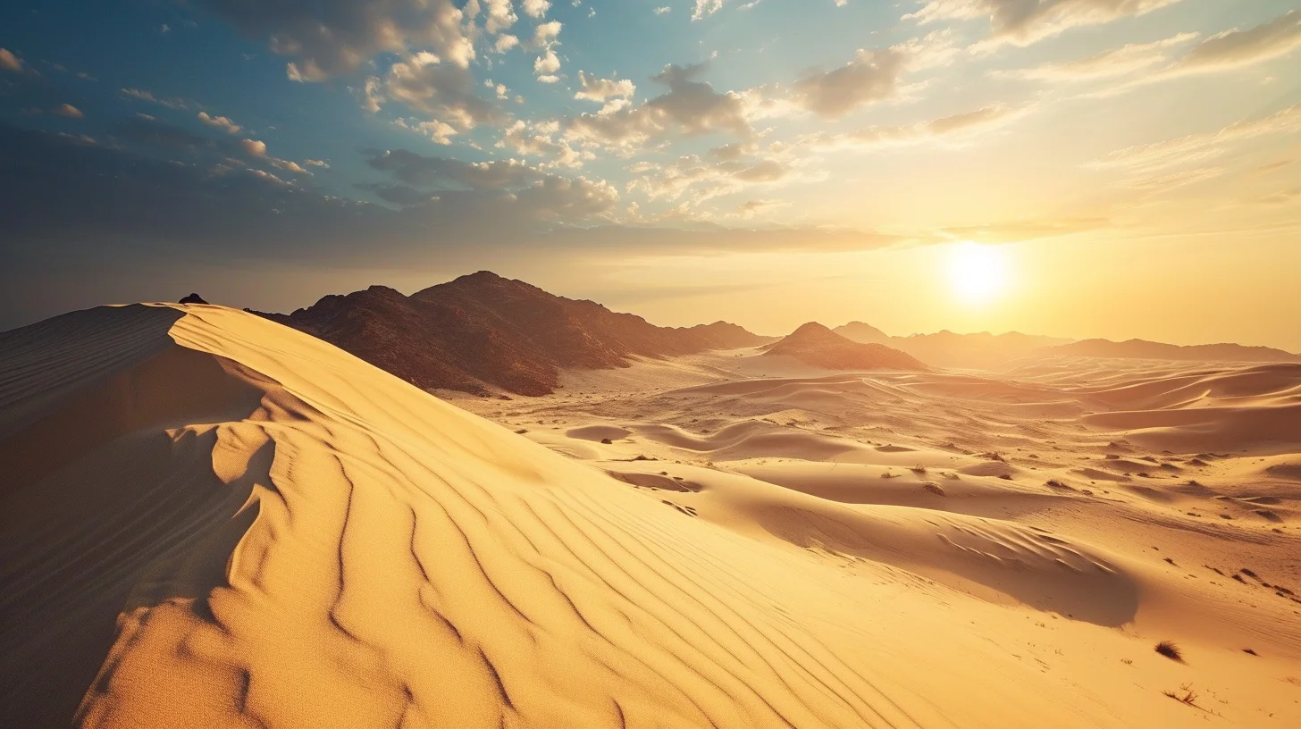 Desert landscape with a sunset